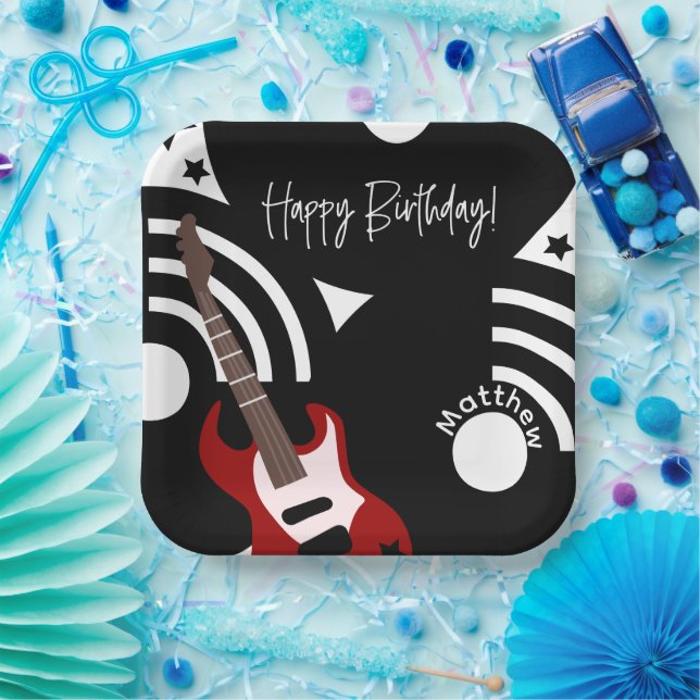 Musical Rock Star Electric Guitar Birthday Paper Plate (Party)