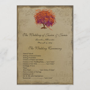 Musical Rustic Forest Red Heart Tree Wedding  Programme