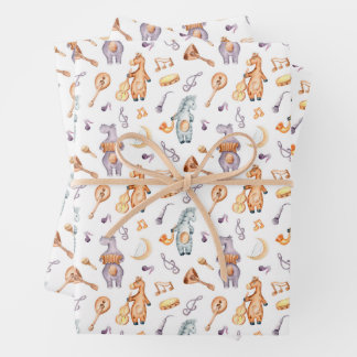MUSICAL SAFARI ANIMALS BABY GIFT WRAPPING PAPER SHEET