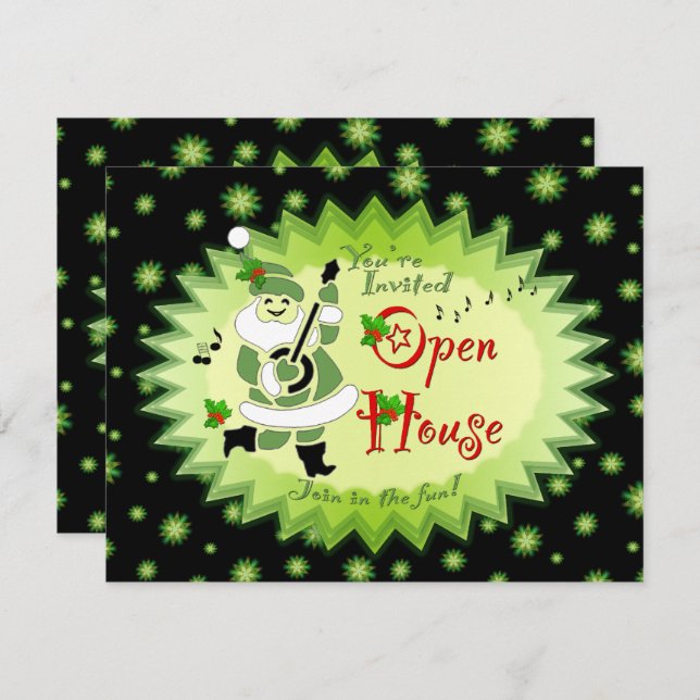 Musical Santa Elf Christmas Open House Invitations (Front/Back)