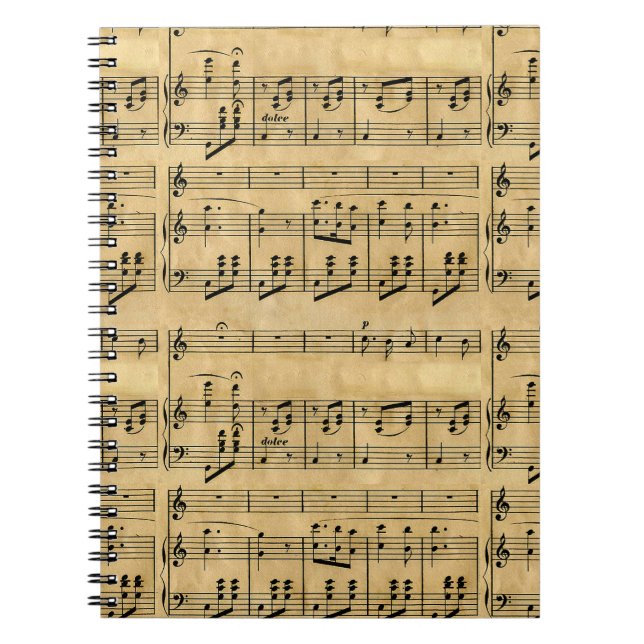 Musical Score Old Parchment Paper Design Spiral Notebook (Front)