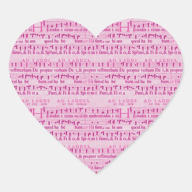 Musical Score Old Pink Paper Design Heart Sticker (Front)