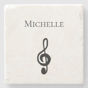 Musical Simple Treble Clef Black White Stone Coaster