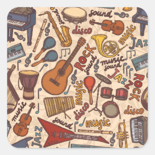 Musical Sketch: Colorful Vintage Seamless. Square Sticker