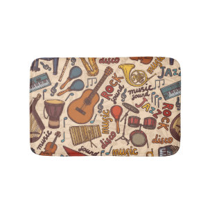 Musical Sketch: Colourful Vintage Seamless. Bath Mat