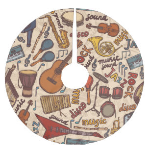 Musical Sketch: Colourful Vintage Seamless. Brushed Polyester Tree Skirt
