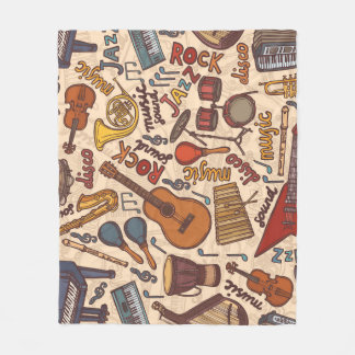 Musical Sketch: Colourful Vintage Seamless. Fleece Blanket