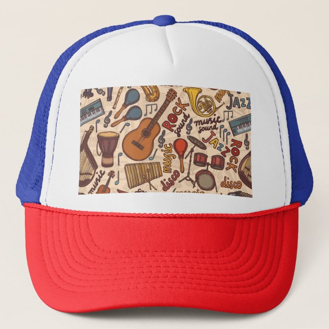 Musical Sketch: Colourful Vintage Seamless. Trucker Hat (Front)