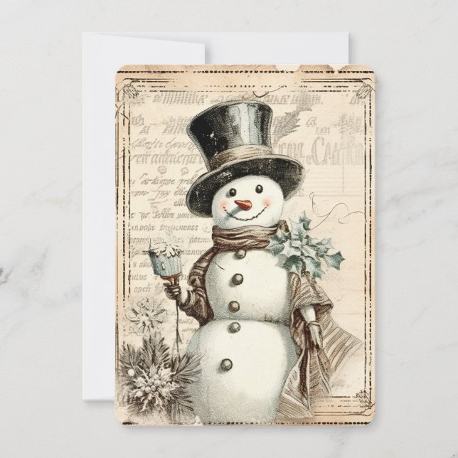 Musical Snowman Cheer – Vintage Christmas Holiday Card (Front)