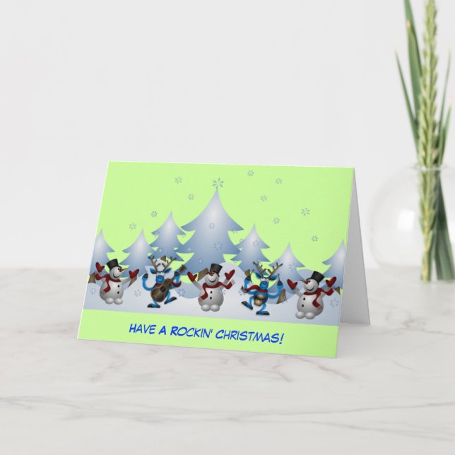 Musical Snowmen and Reindeer Rockin' Christmas Holiday Card (Front)