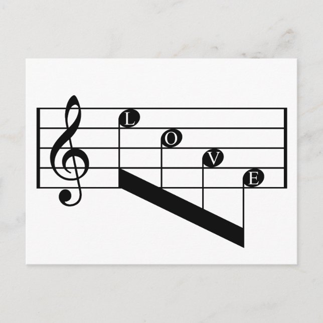 Musical Staff Treble Clef Love Notes Black Design Postcard (Front)
