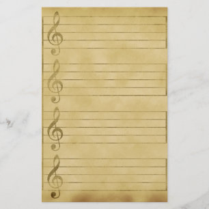 Musical Staff Treble Clef Parchment Design Lined Stationery