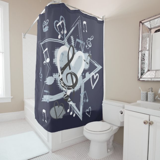 Musical Star Notes Designer Pattern Shower Curtain (In Situ)