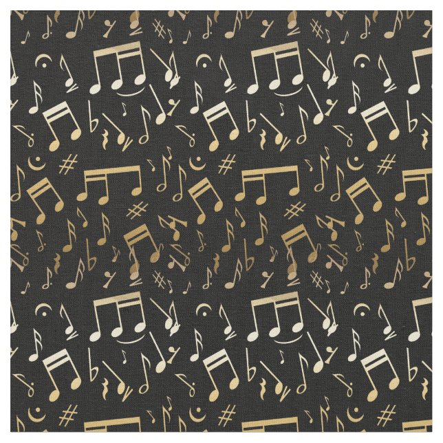Musical Star printed golden notes Fabric (Close Up)