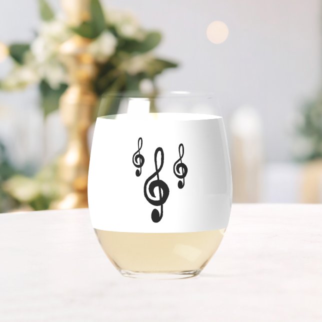 Musical Symbol Treble Clef Pattern Simple Stemless Wine Glass (Insitu (Wedding))