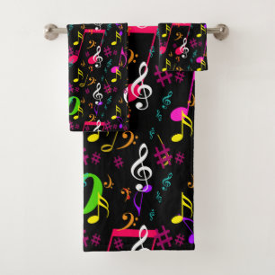 Musical Symbols Pattern Design Bath Towel Set