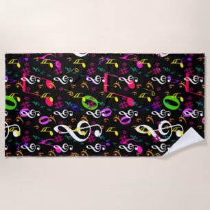 Musical Symbols Pattern Design Beach Towel