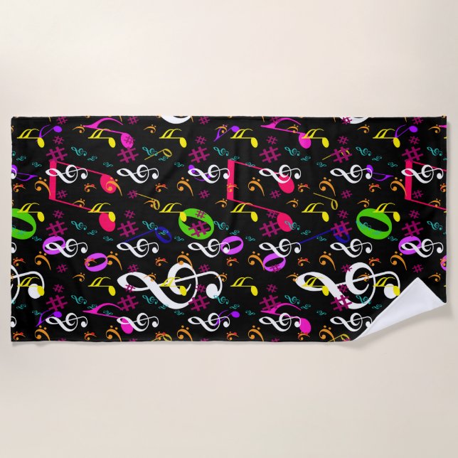 Musical Symbols Pattern Design Beach Towel (Front)
