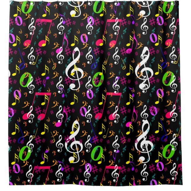 Musical Symbols Pattern Design Shower Curtain (Front)