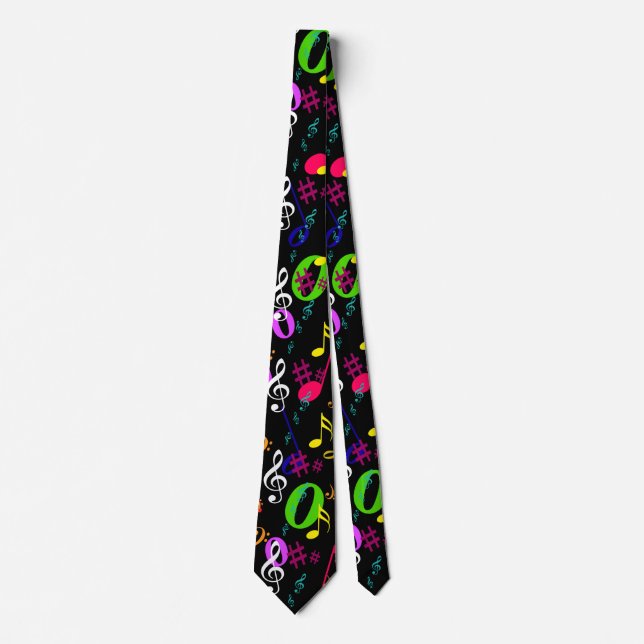Musical Symbols Pattern Design Tie (Front)