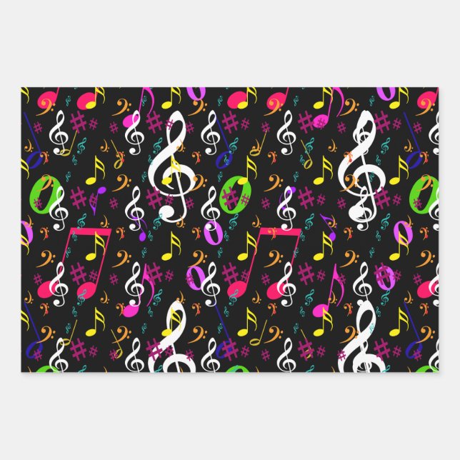 Musical Symbols Pattern Design Wrapping Paper Sheet (Front)