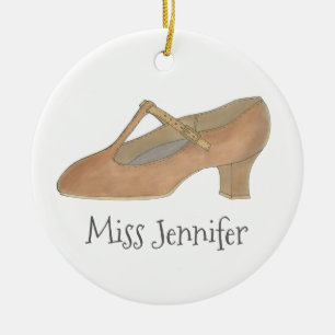 Musical Theatre Dance Tan T-Strap Character Shoe Ceramic Tree Decoration