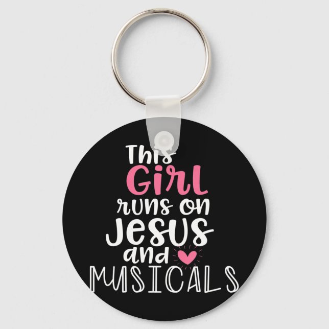 Musical Theatre Gifts Teen Girl runs on Jesus Musi Key Ring (Front)