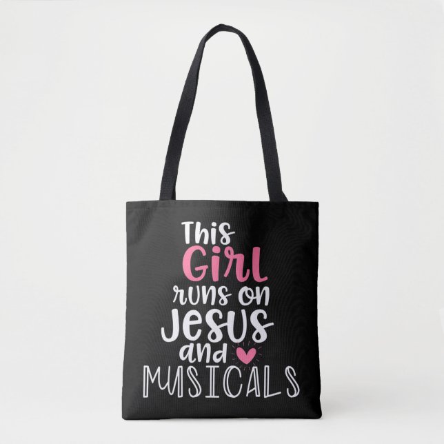 Musical Theatre Gifts Teen Girl runs on Jesus Musi Tote Bag (Front)