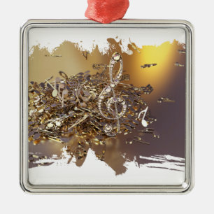 Musical treble clef and falling notes metal tree decoration