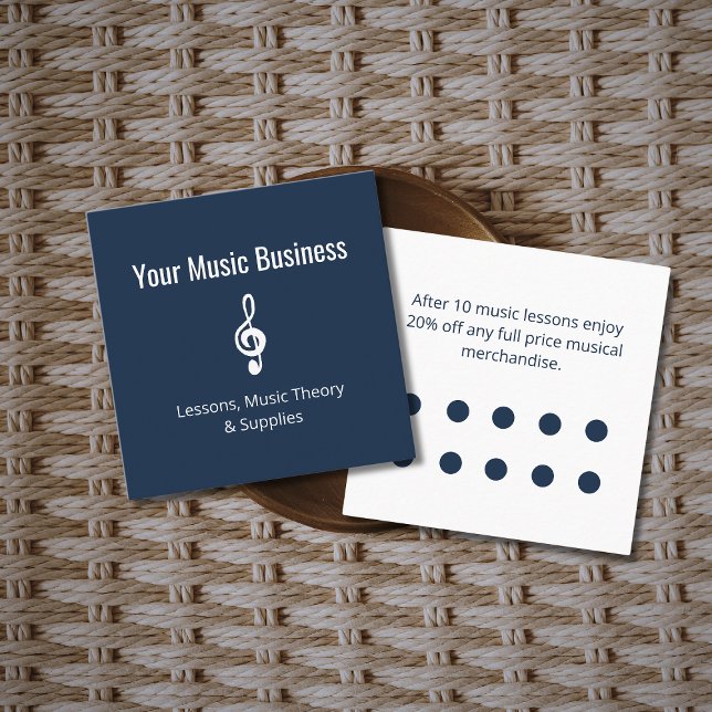 Musical Treble Clef Navy Blue Customer Discount Loyalty Card (Creator Uploaded)