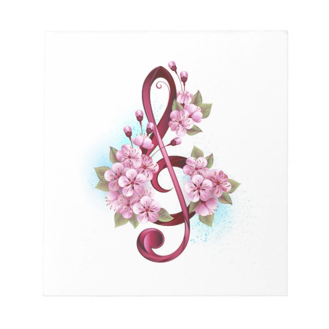 Musical treble clef notes with Sakura flowers (Front)