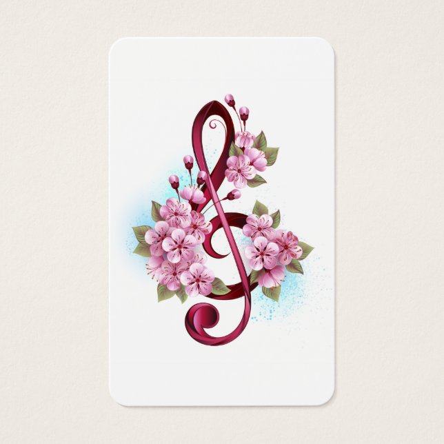 Musical treble clef notes with Sakura flowers (Front)