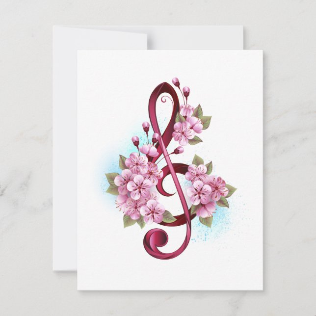 Musical treble clef notes with Sakura flowers (Front)