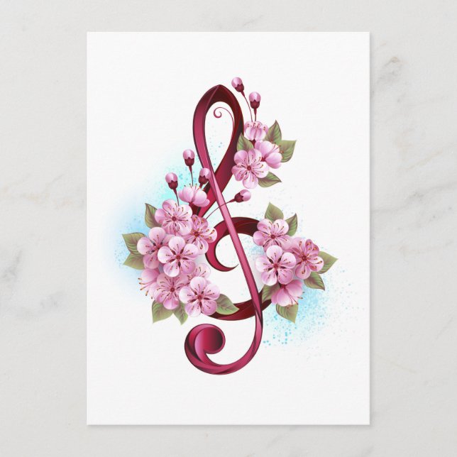 Musical treble clef notes with Sakura flowers (Front)