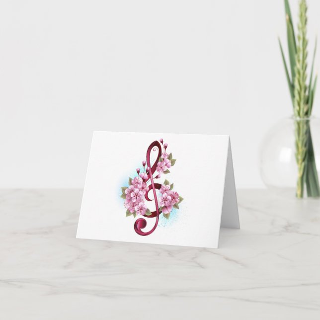 Musical treble clef notes with Sakura flowers (Front)