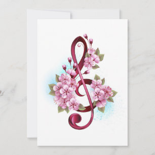 Musical treble clef notes with Sakura flowers