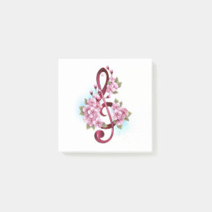 Musical treble clef notes with Sakura flowers