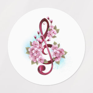 Musical treble clef notes with Sakura flowers