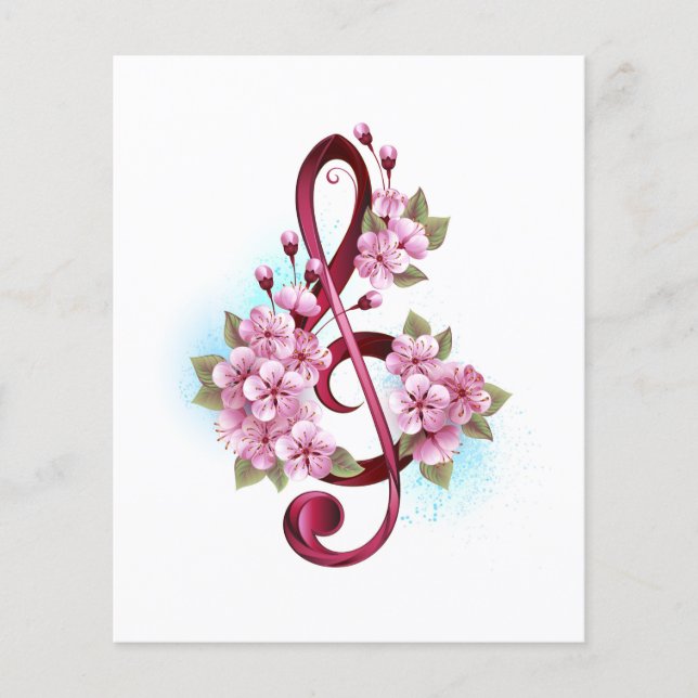 Musical treble clef notes with Sakura flowers (Front)