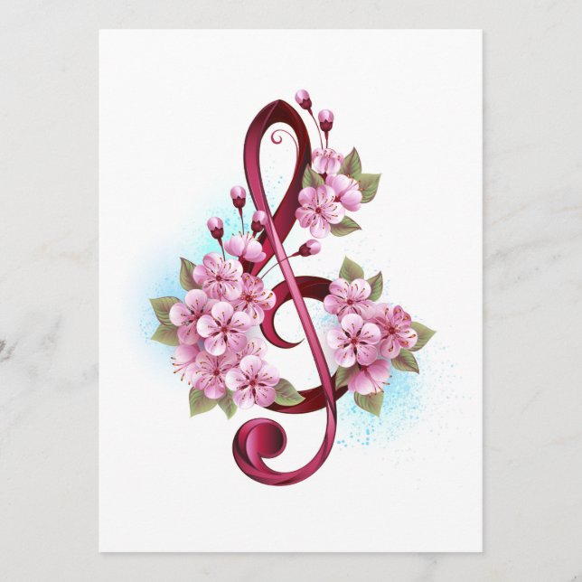 Musical treble clef notes with Sakura flowers (Front)