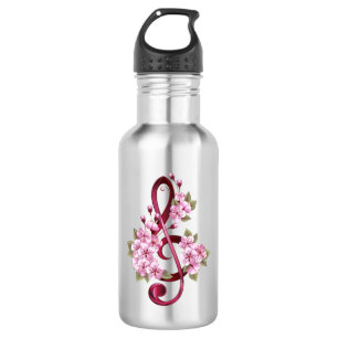 Musical treble clef notes with Sakura flowers 532 Ml Water Bottle