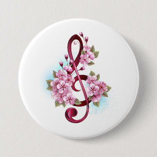 Musical treble clef notes with Sakura flowers 7.5 Cm Round Badge
