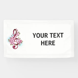 Musical treble clef notes with Sakura flowers Banner