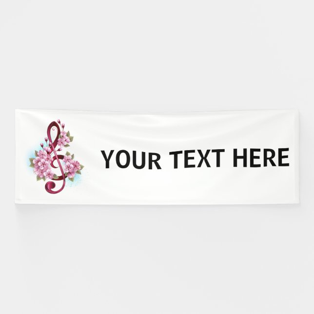 Musical treble clef notes with Sakura flowers Banner (Horizontal)