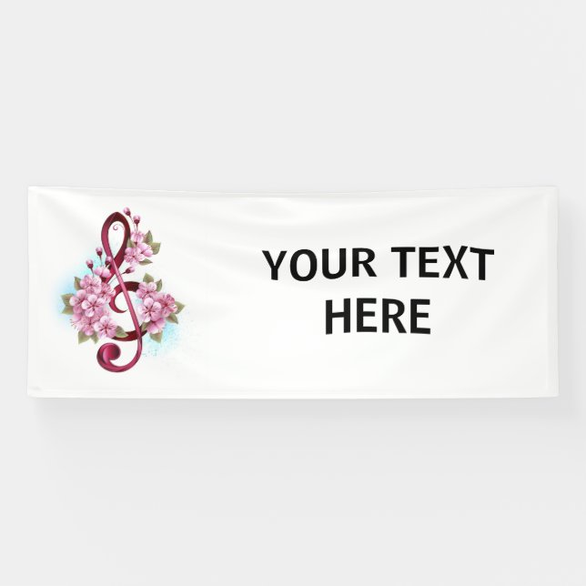 Musical treble clef notes with Sakura flowers Banner (Horizontal)