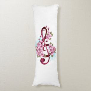 Musical treble clef notes with Sakura flowers Body Cushion