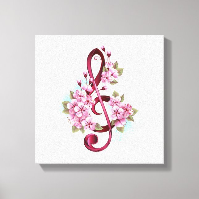 Musical treble clef notes with Sakura flowers Canvas Print (Front)