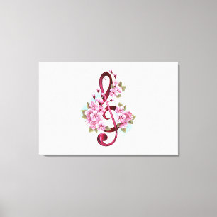 Musical treble clef notes with Sakura flowers Canvas Print