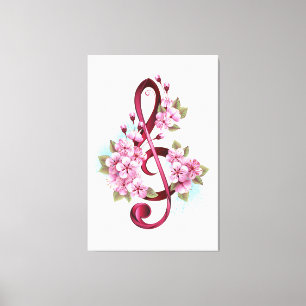Musical treble clef notes with Sakura flowers Canvas Print