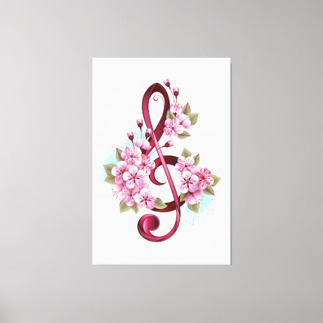 Musical treble clef notes with Sakura flowers Canvas Print (Front)